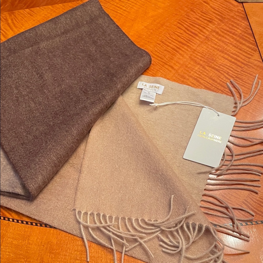 NWT  la  seine 100% cashmere Luxurious Brown to beige  Scarf72x12